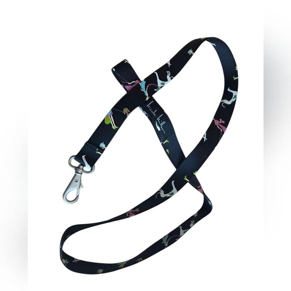 Nicole Miller Black Leash With Dog Walking Print 48